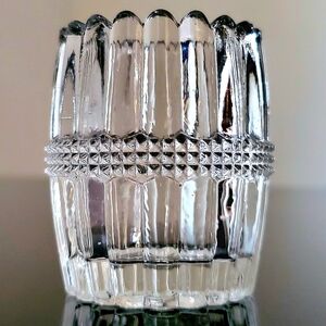Antique Clear "Banded Barrel" EAPG Glass Toothpick Holder - 2 3/8" tall